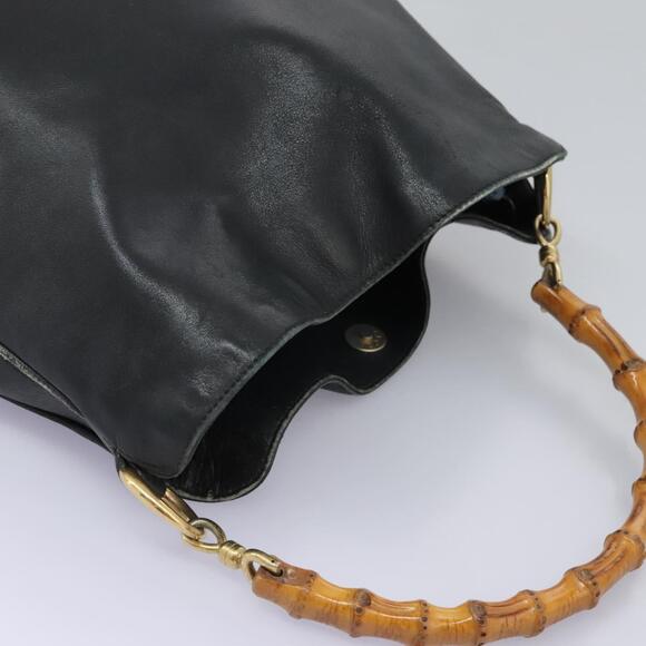 GUCCI Bamboo Shoulder Bag Leather Black Gold 001 3754 001 3754 - Picture 6 of 16